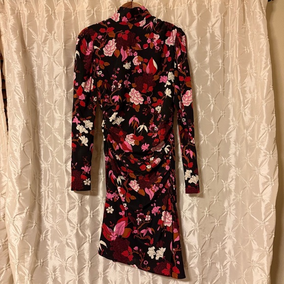 A.L.C. Marcel Floral Print Dress Black Red Silk Midi High Neck Long Sleeves - Picture 6 of 15